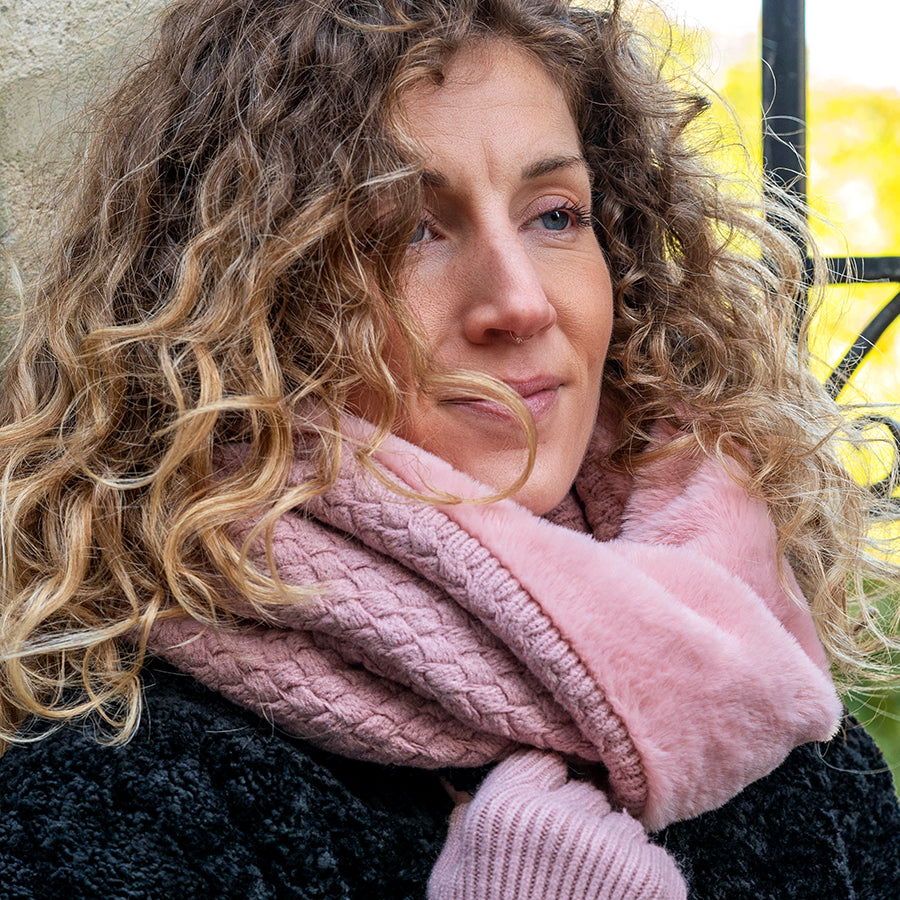 Pink Faux Fur & Knit Twist Snood