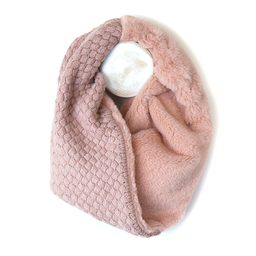 Pink Faux Fur & Knit Twist Snood