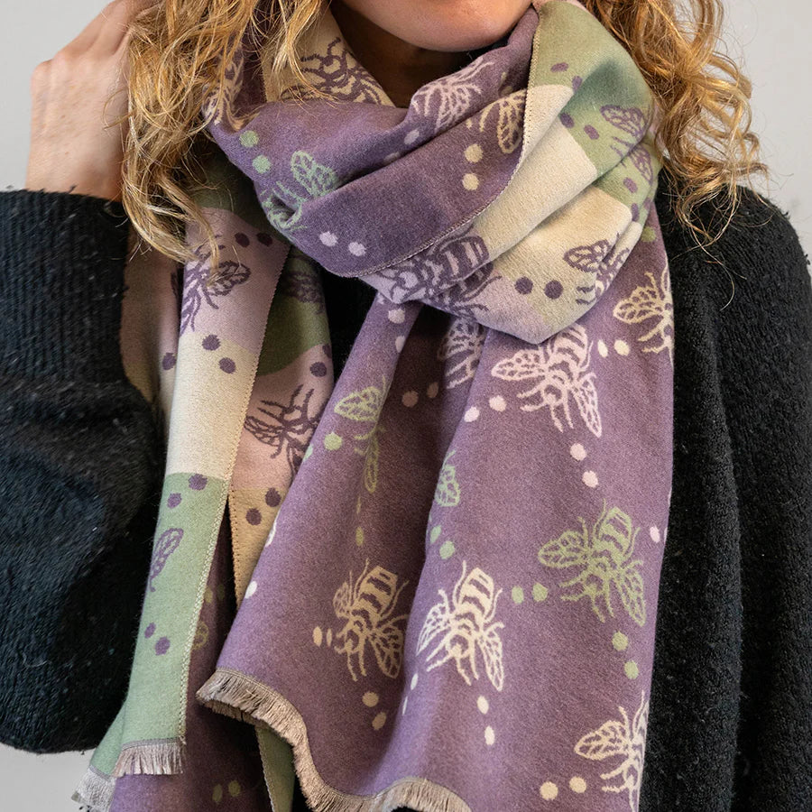 Purple Bee & Stripe Jacquard Scarf
