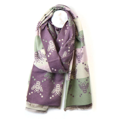 Purple Bee & Stripe Jacquard Scarf