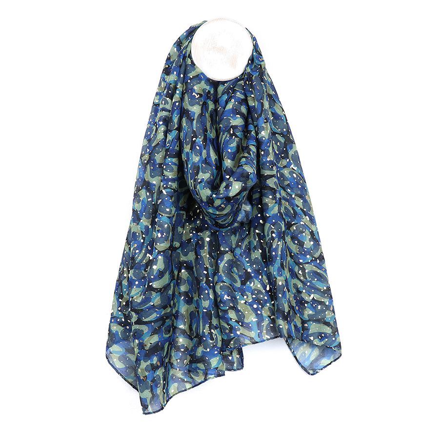 Recycled Blue Abstract Camouflage Print Scarf