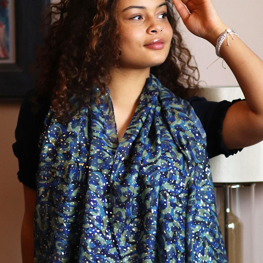 Recycled Blue Abstract Camouflage Print Scarf