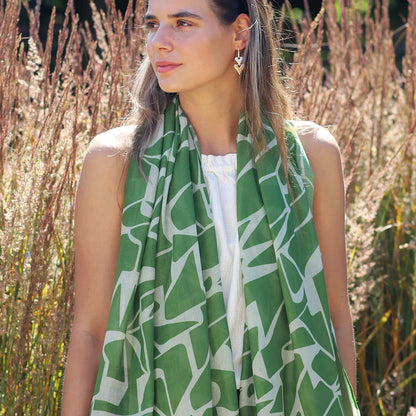 Green & Ecru Recycled Scarf