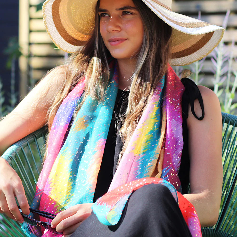 Teal & Red Mix Abstract Recycled Scarf