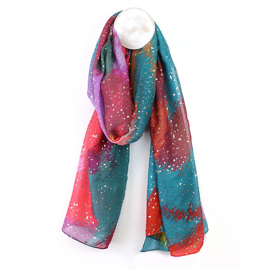 Teal & Red Mix Abstract Recycled Scarf