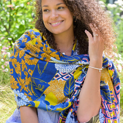 Bamboo Blue Mix Dahlia Multicolour Scarf