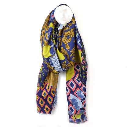 Bamboo Blue Mix Dahlia Multicolour Scarf