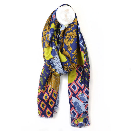 Bamboo Blue Mix Dahlia Multicolour Scarf
