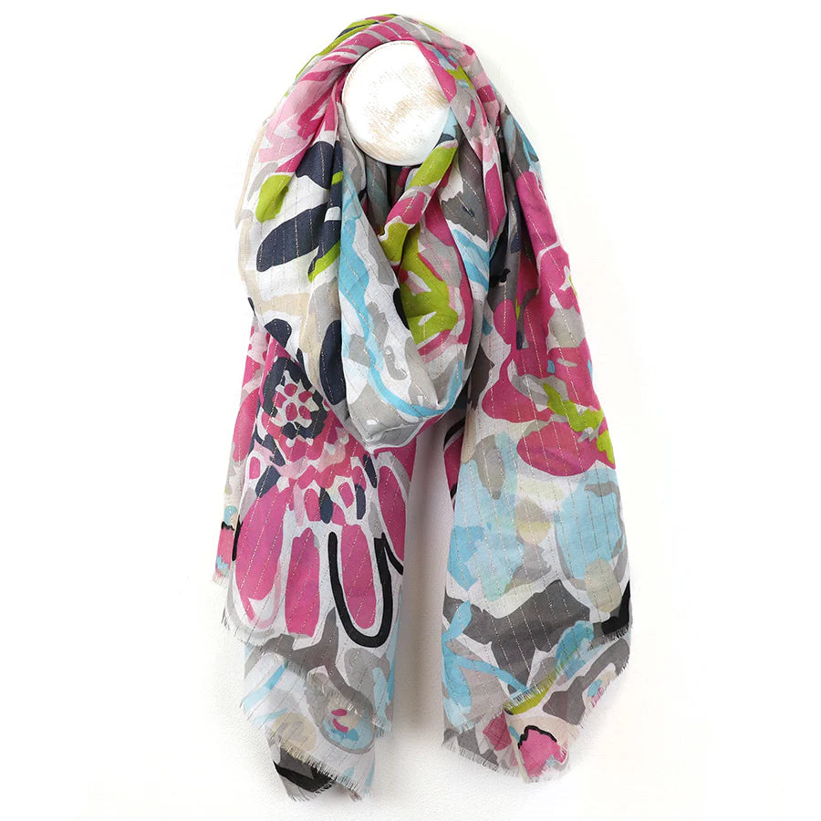 Pink Mix Painted Floral Scarf