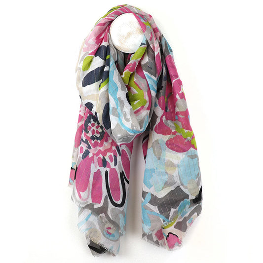 Pink Mix Painted Floral Scarf