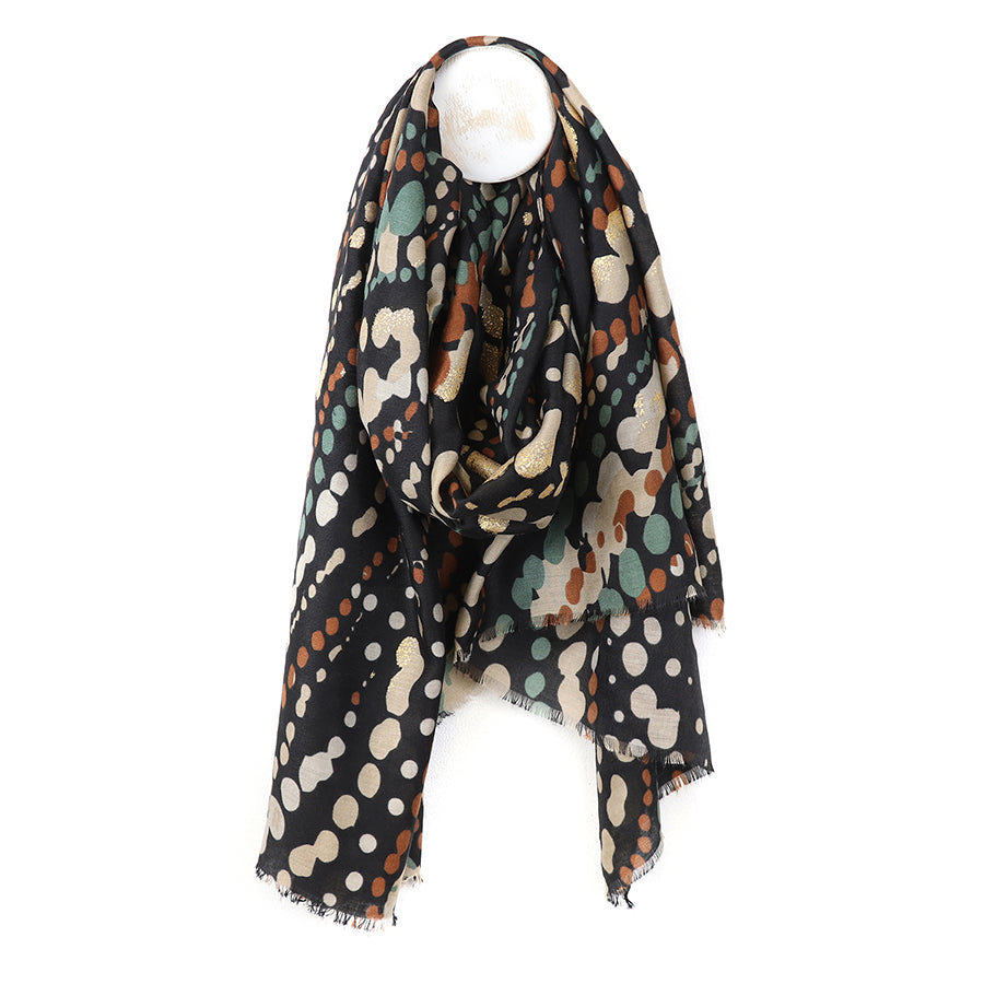 Black Mix Painted Dotty Wave Print Scarf