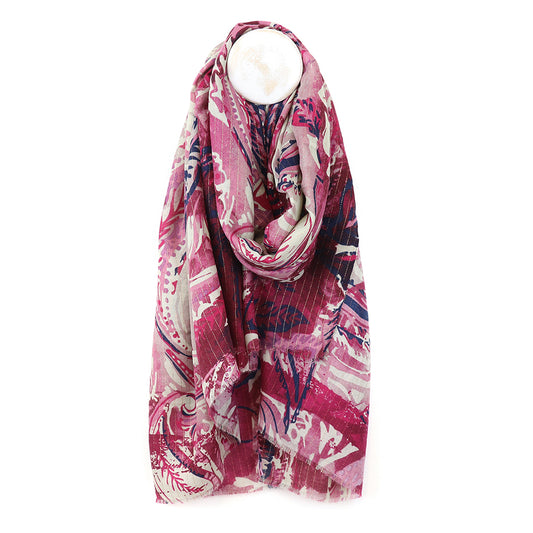 Raspberry Mix Paisley Leaf Print Scarf