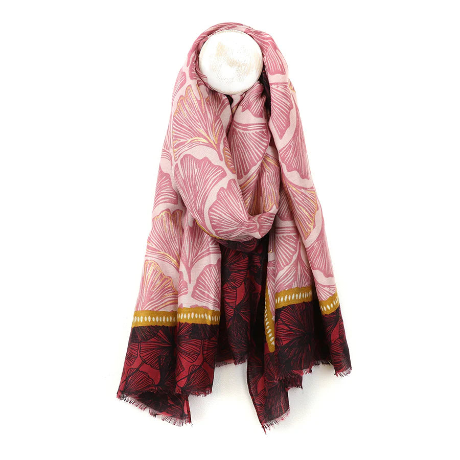 Red & Gold Mix Ginko Leaf Print Scarf