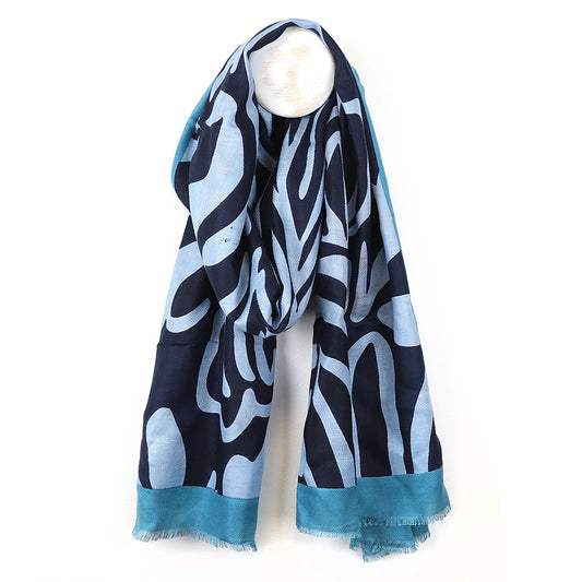 Blue Mix Abstract Swirl Print Scarf