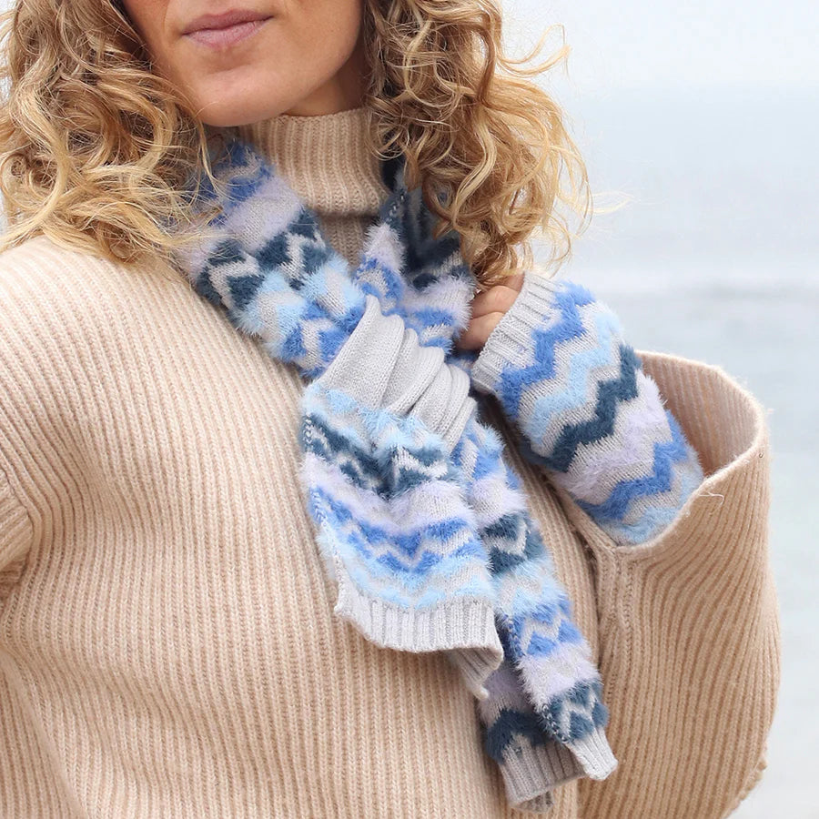 Blue & Grey Chervon Pull Through Scarf