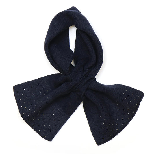 Navy Fine Knit Pull Through Scarf Wit Sparkle Edge Detail