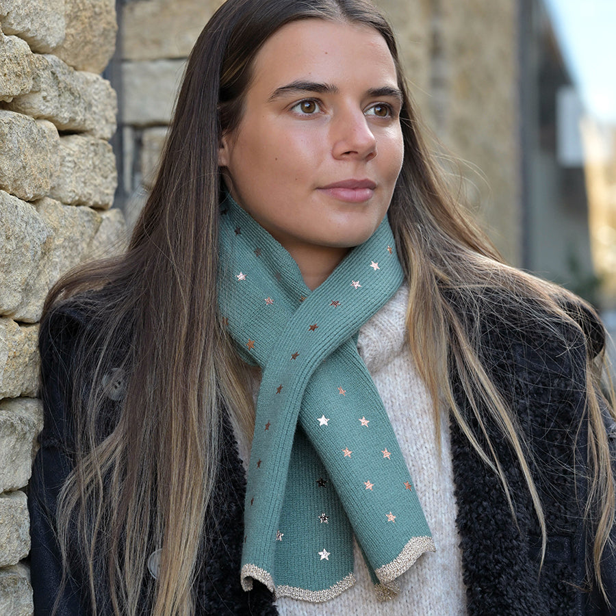 Sea Foam Recycled Blend Pull Through Stars Scarf