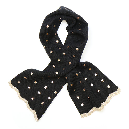 Black Recycled Blend Pull Through Stars Scarf