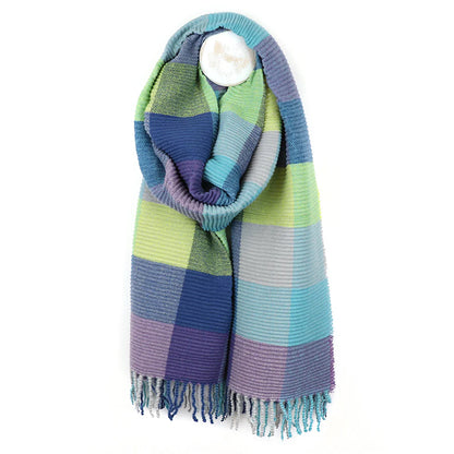 Blue & Green Crinkle Check Scarf