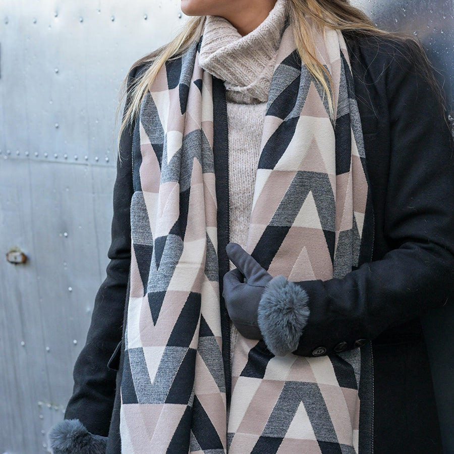 Black & Mushroom Geometric Print Scarf