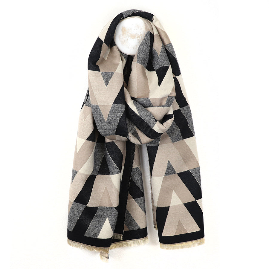 Black & Mushroom Geometric Print Scarf