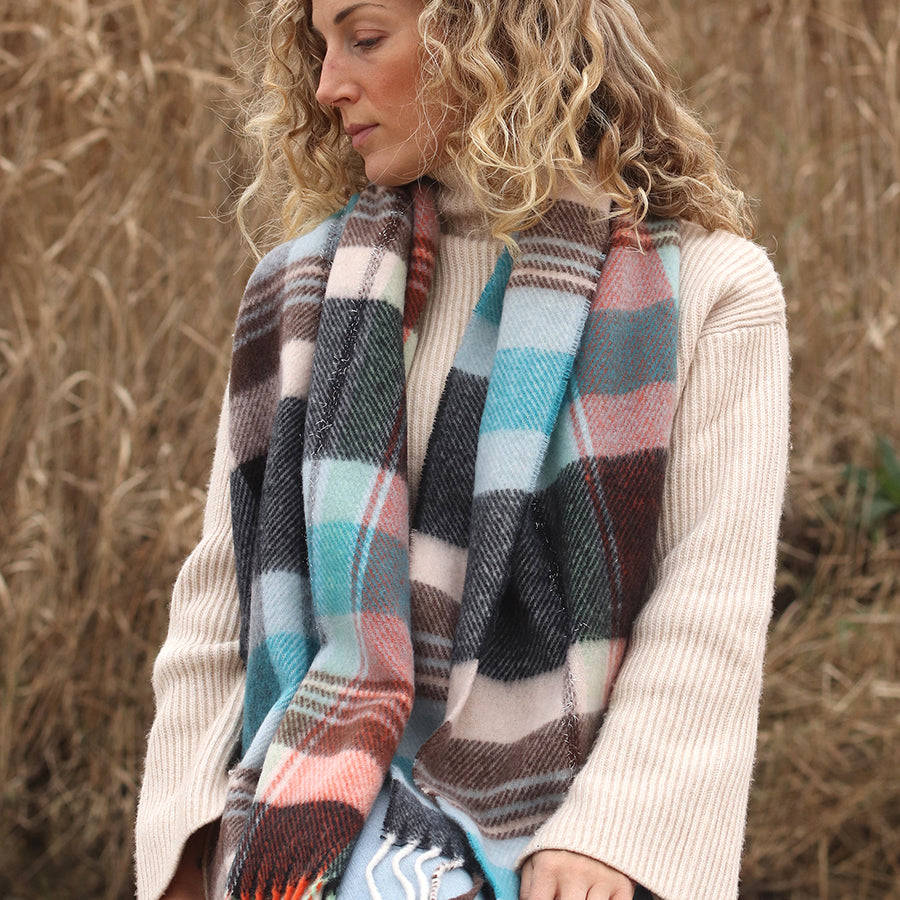 Blue & Charcoal Mix Tartan Check Scarf