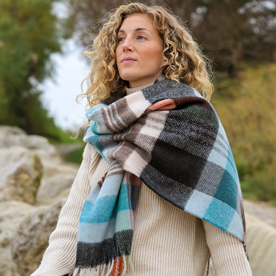 Blue & Charcoal Mix Tartan Check Scarf