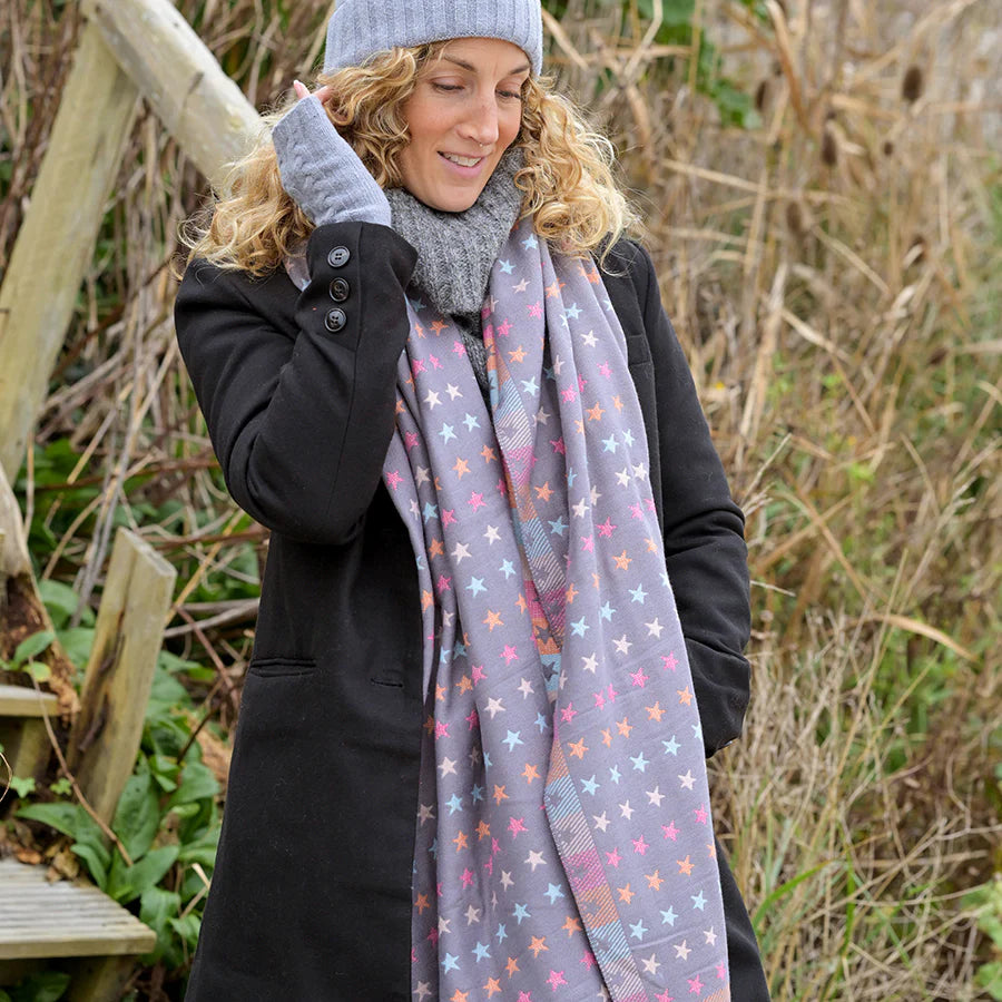 Pale Gret & Multi Jacquard Star Scarf
