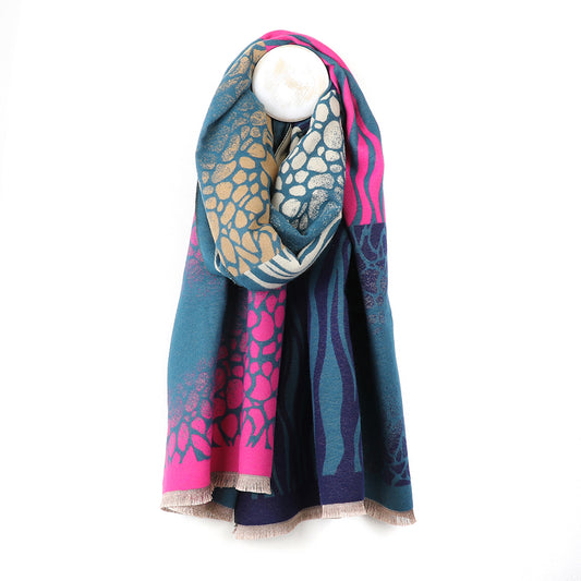 Blue & Pink Mix Multi Animal Print Scarf