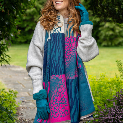 Blue & Pink Mix Multi Animal Print Scarf