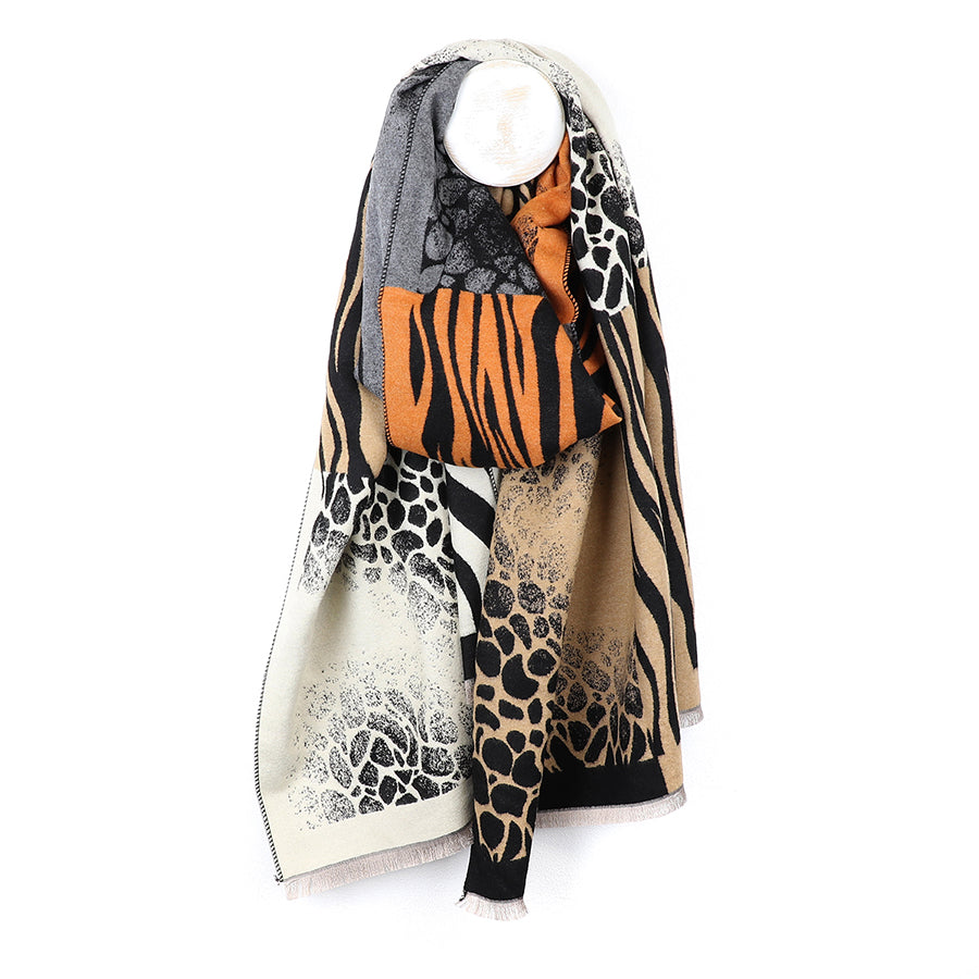 Black & Orange Mix Multi Animal Print Scarf