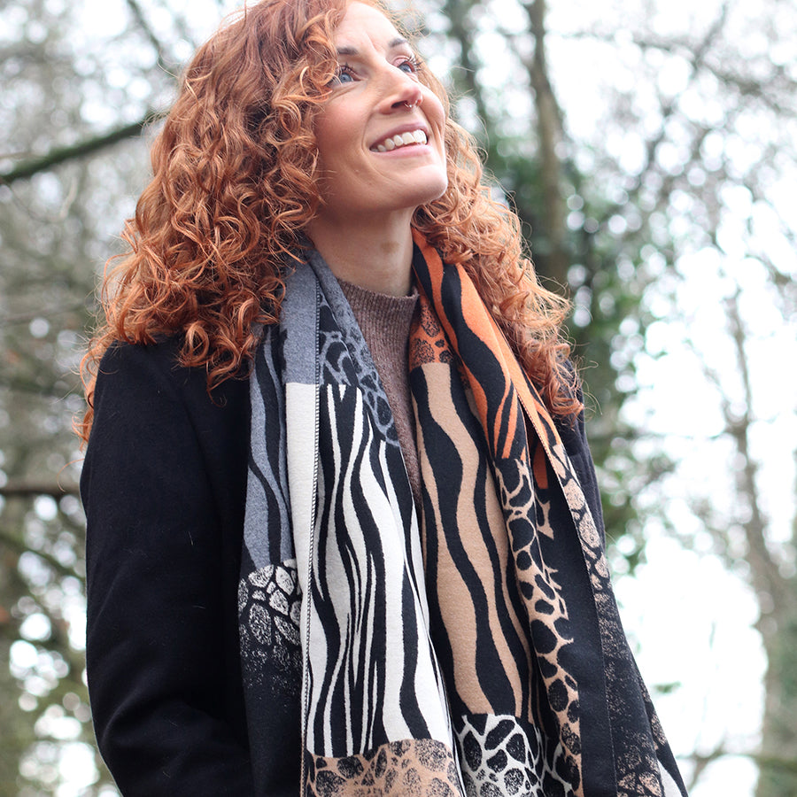 Black & Orange Mix Multi Animal Print Scarf