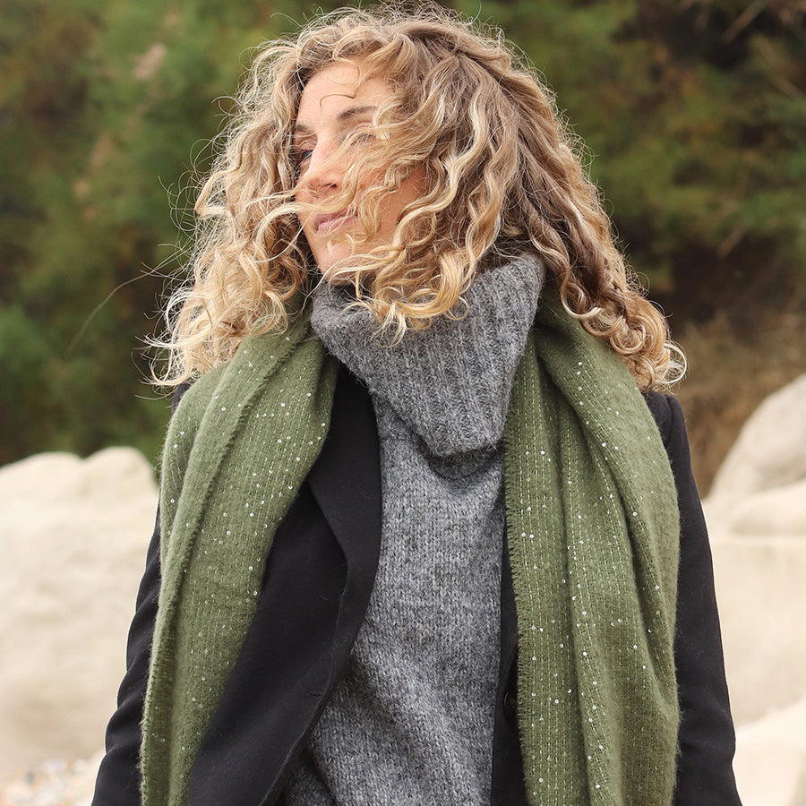 Khaki Scarf With Sequin Detail