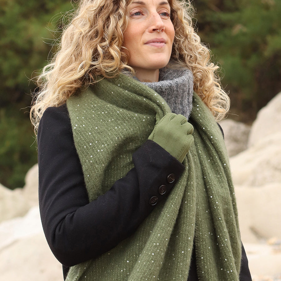Khaki Scarf With Sequin Detail