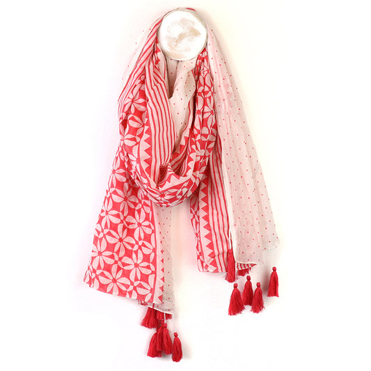Coral Graphic Repeat Print Cotton Scarf