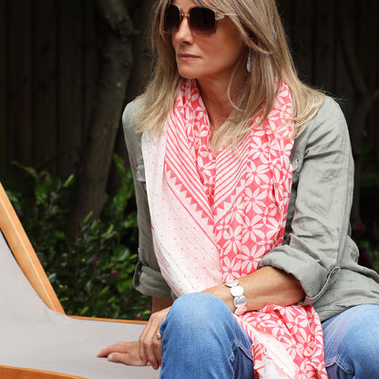 Coral Graphic Repeat Print Cotton Scarf