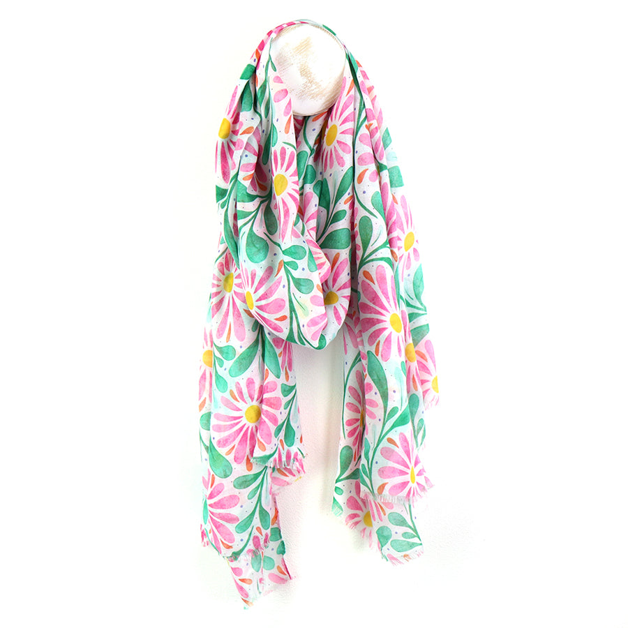 Pink & Jade Daisy Print Scarf