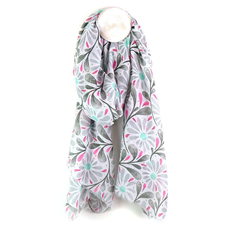 Lilac & Grey Daisy Print Scarf