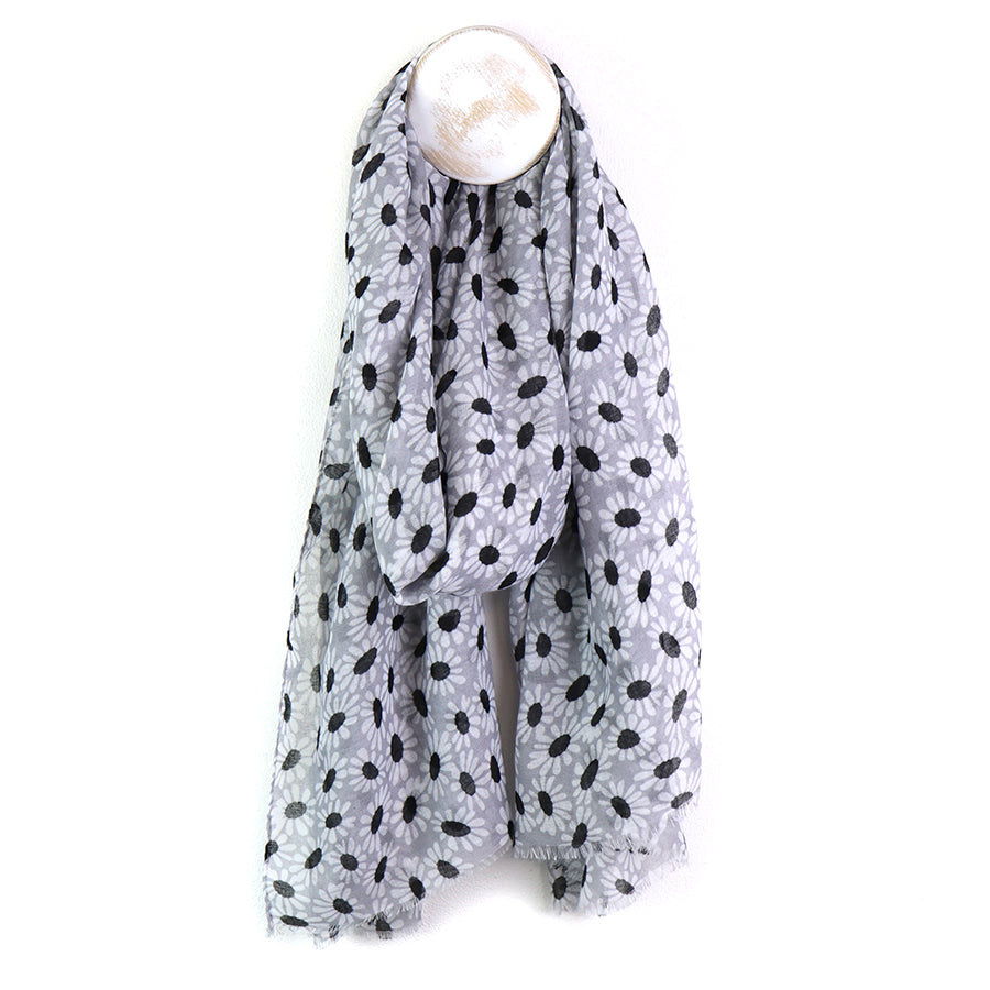 Grey Mini Daisy Print Scarf