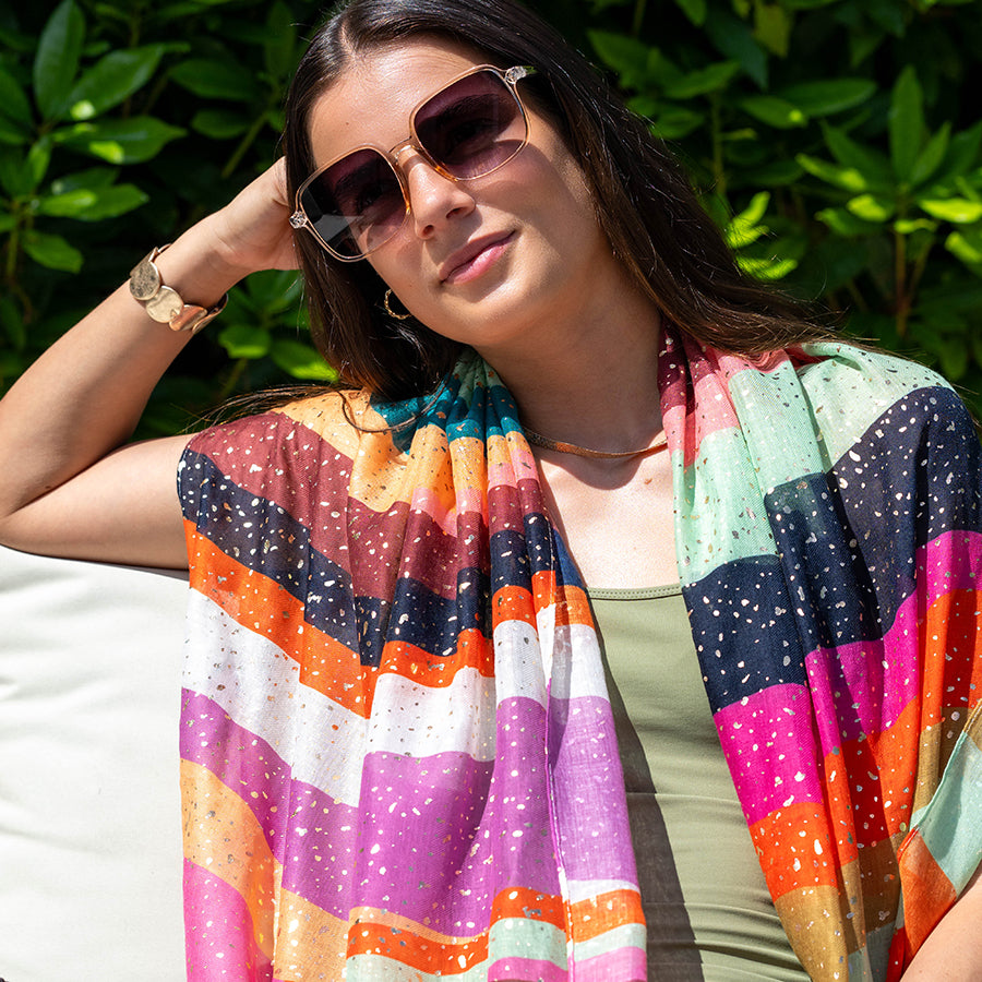 Recycled Bright Colour Block Scarf With Foil