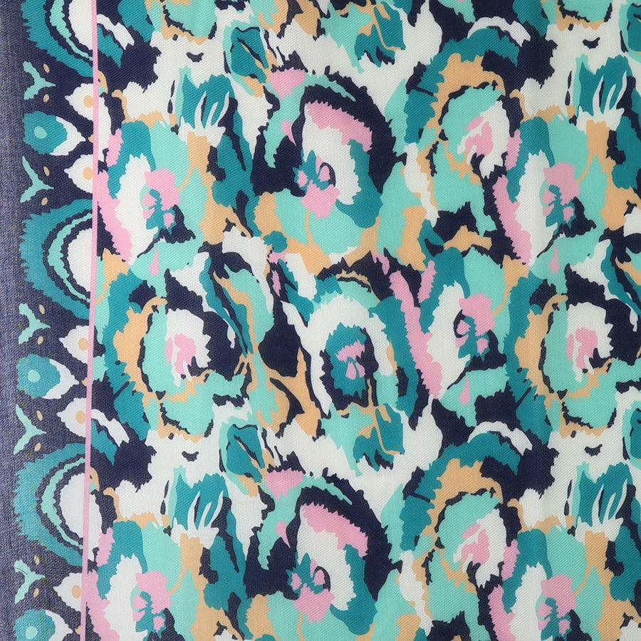 Recycled Teal Mix Abstract Ikat Scarf