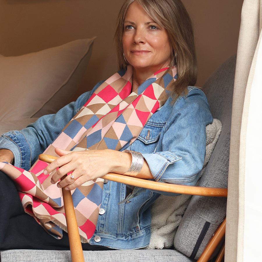 Blue & Pink Mix Triangle Print Scarf