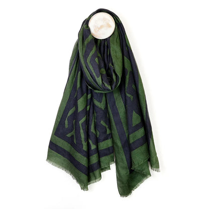 Rich Green & Black Mix Abstract Scarf