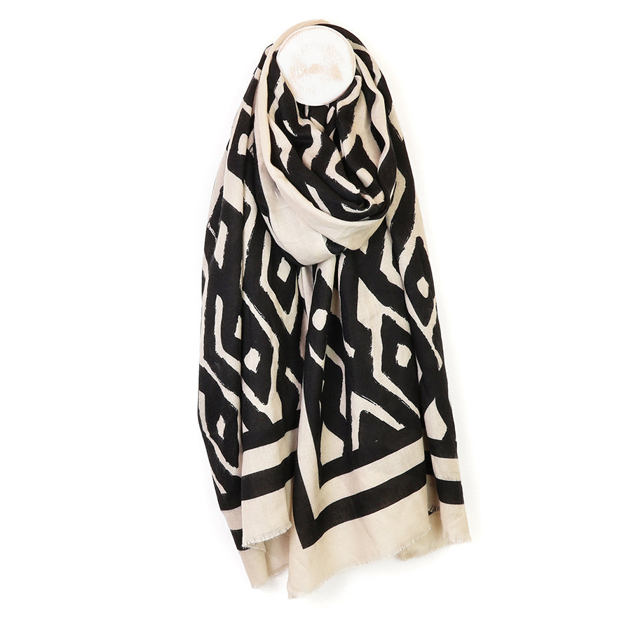Ecru & Black Mix Abstract Scarf