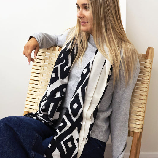 Ecru & Black Mix Abstract Scarf