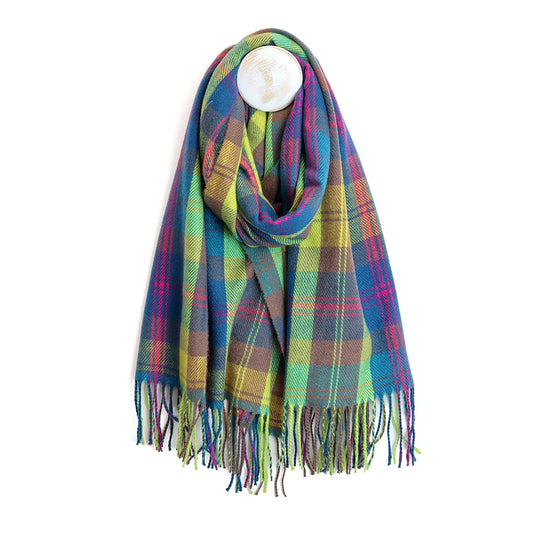 Lime, Blue & Pink Classic Tartan Scarf