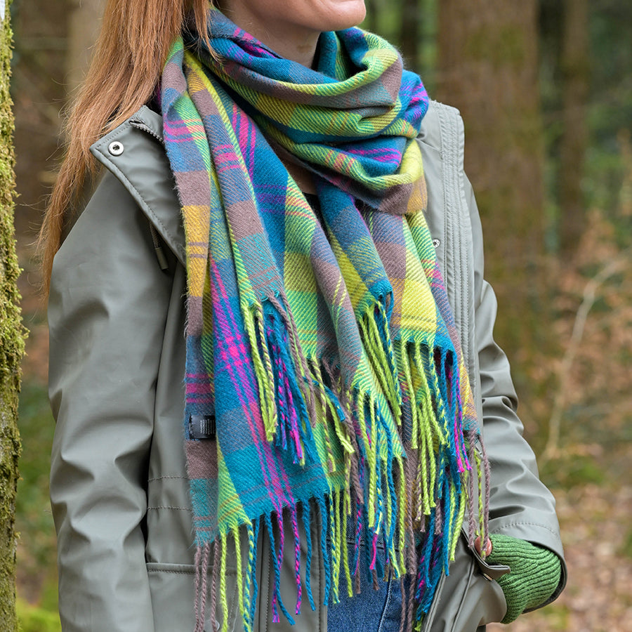 Lime, Blue & Pink Classic Tartan Scarf