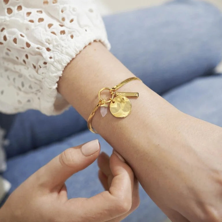 Joma Jewellery | Riva Love Rose Quartz Bracelet | Gold