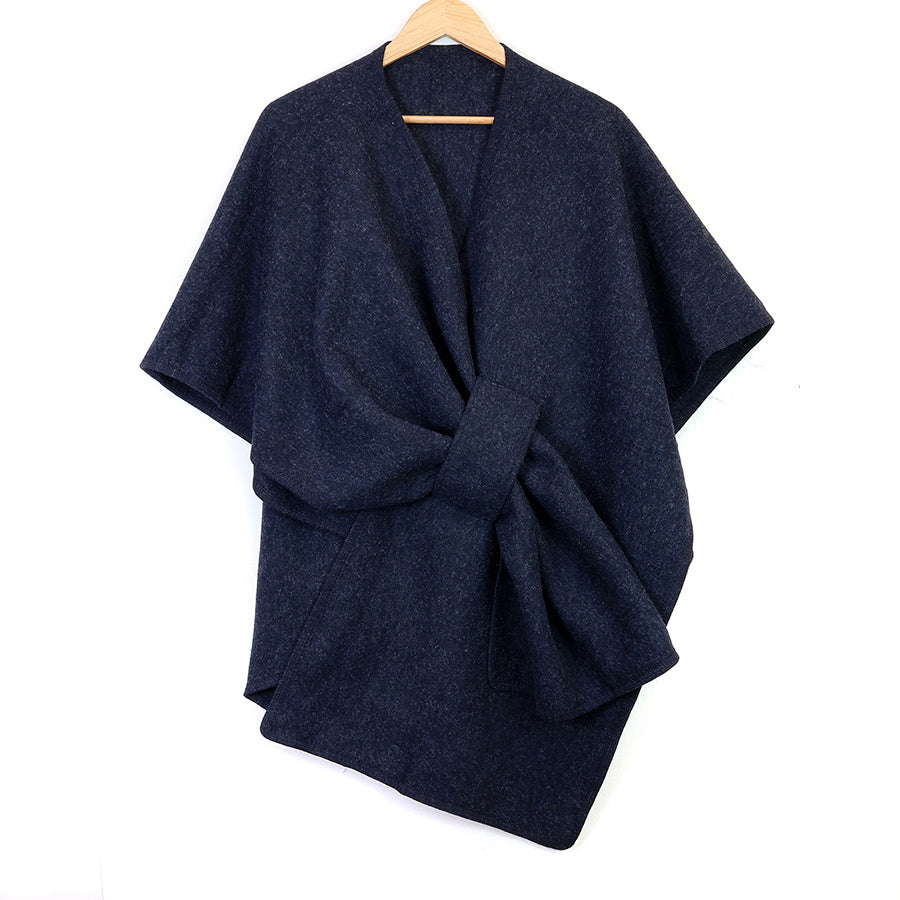 Amelia Tie Self Waist Poncho - Navy