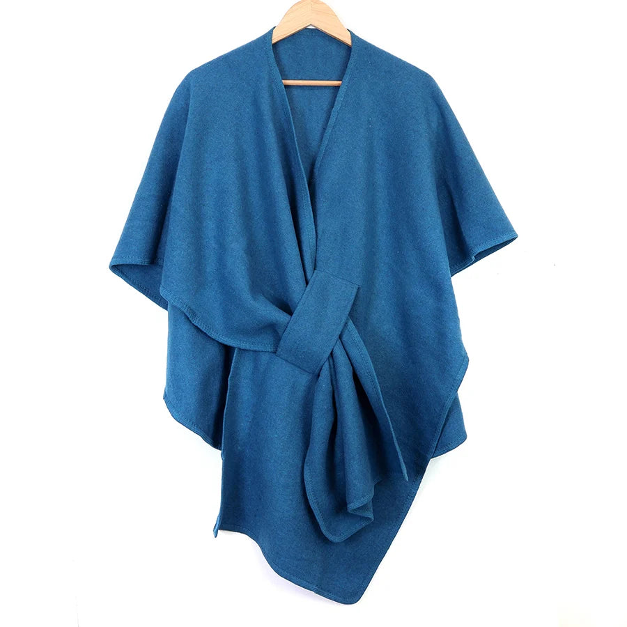 Amelia Tie Self Waist Poncho - Teal